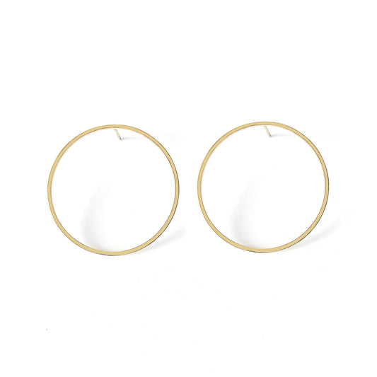 a pair of big open circle hoop stud earrings in solid yellow gold