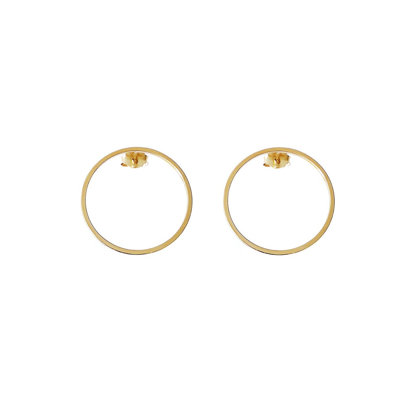a pair of open circle hoop stud earrings in solid yellow gold