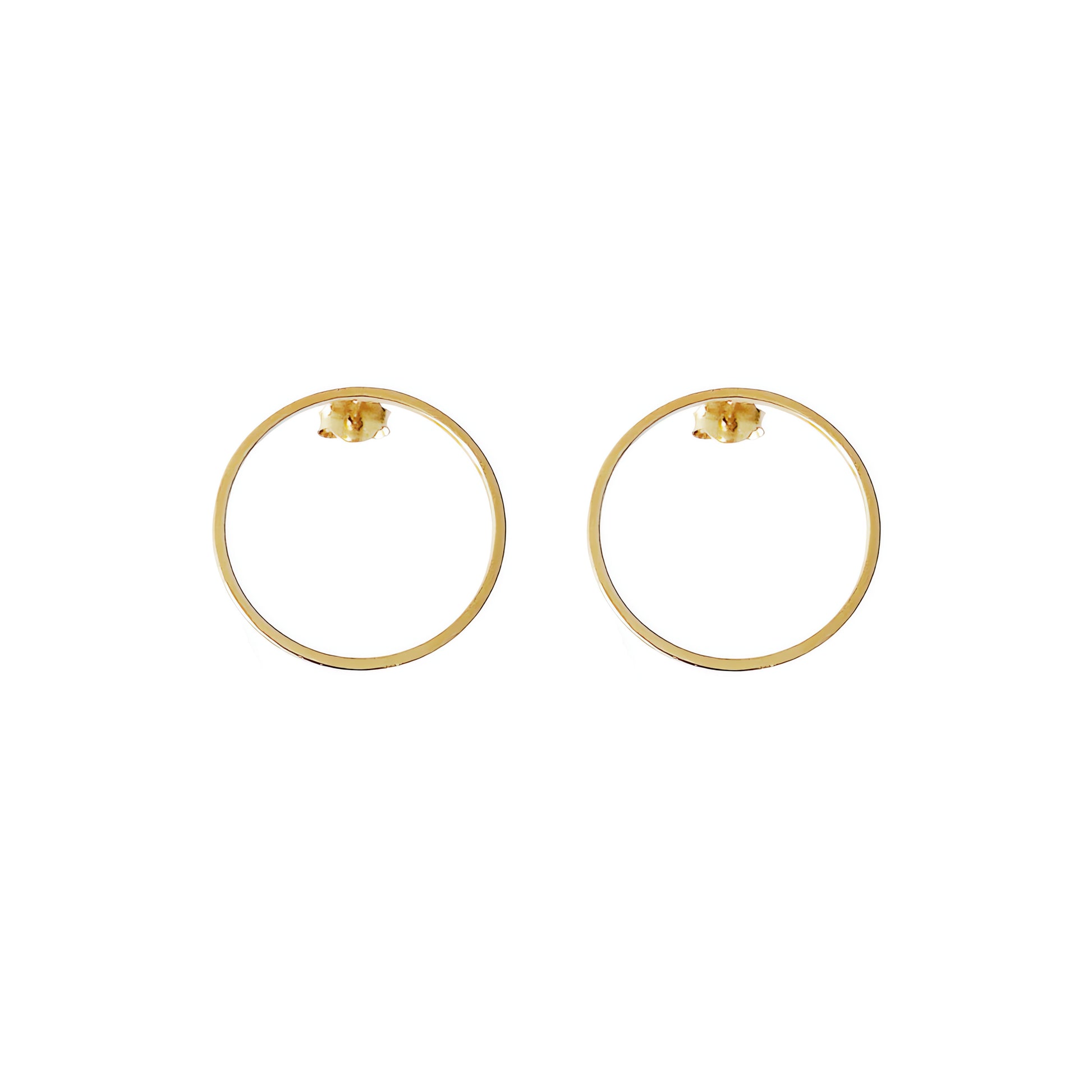 a pair of open circle hoop stud earrings in solid yellow gold
