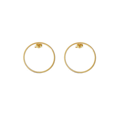a pair of open circle hoop stud earrings in solid yellow gold