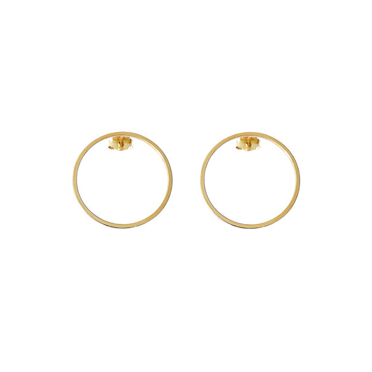 a pair of open circle hoop stud earrings in solid yellow gold