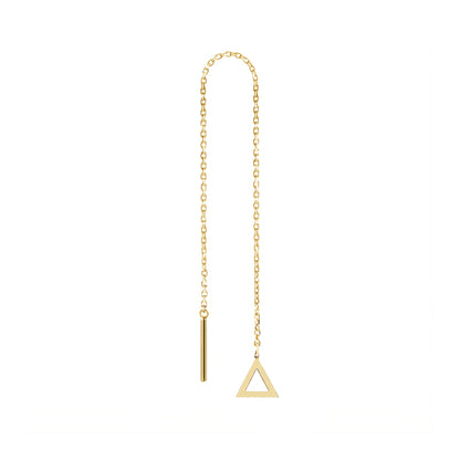 solid yellow gold single threader pull through earring with tiny triangle