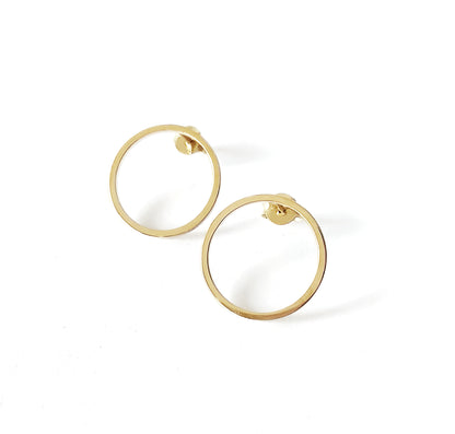 a pair of solid yellow gold small open circle hoop stud earrings