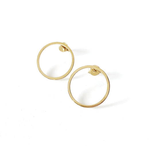 a pair of solid yellow gold small open circle hoop stud earrings
