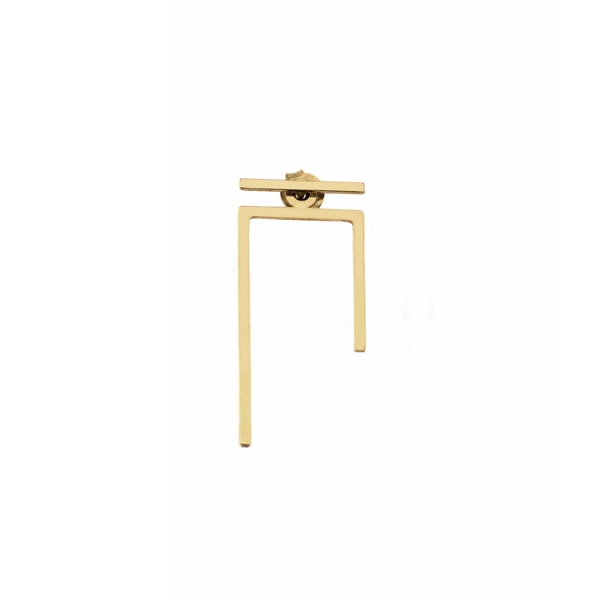 single solid yellow gold staple line jacket earring