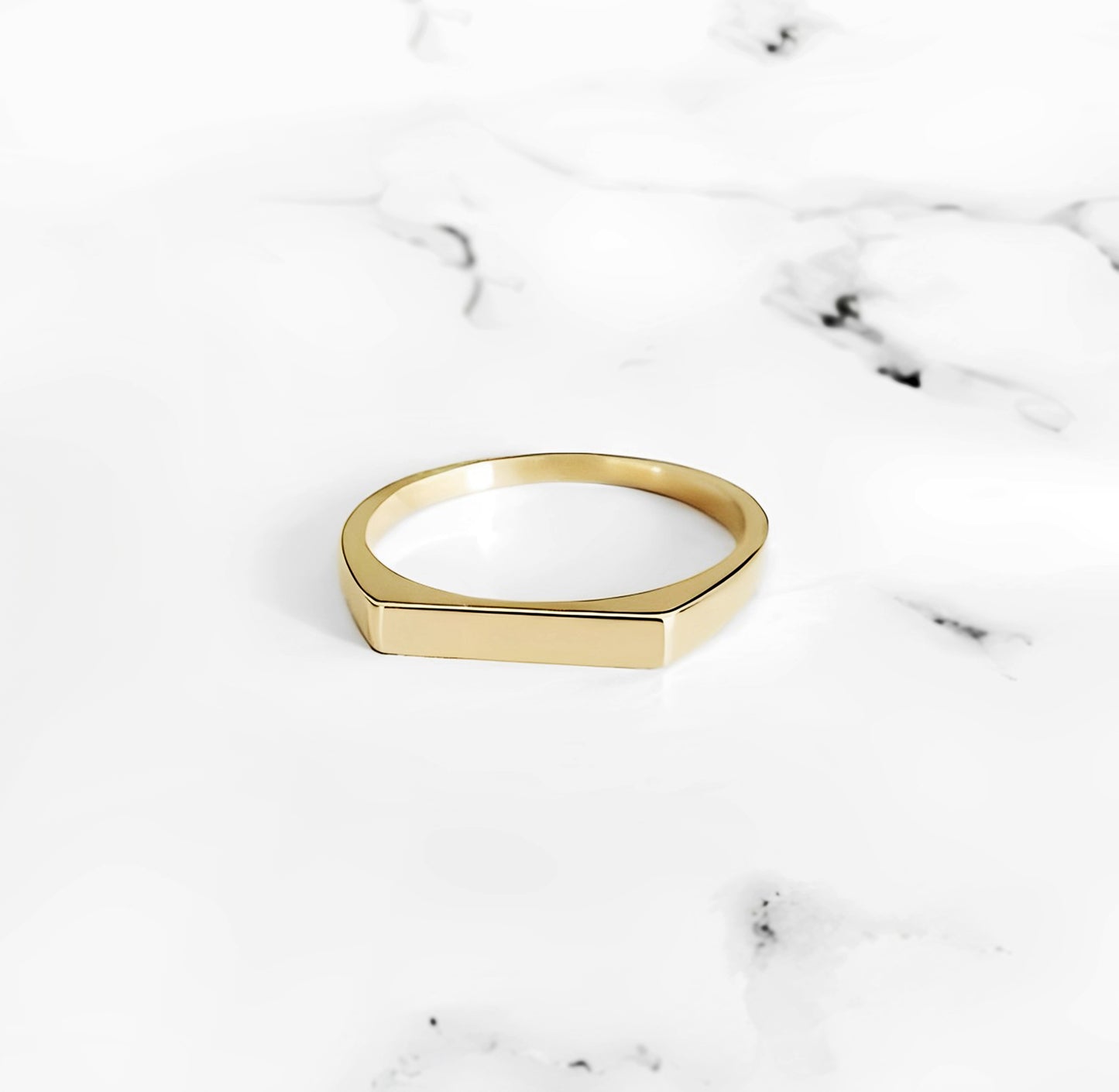 solid yellow gold thin bar signet ring