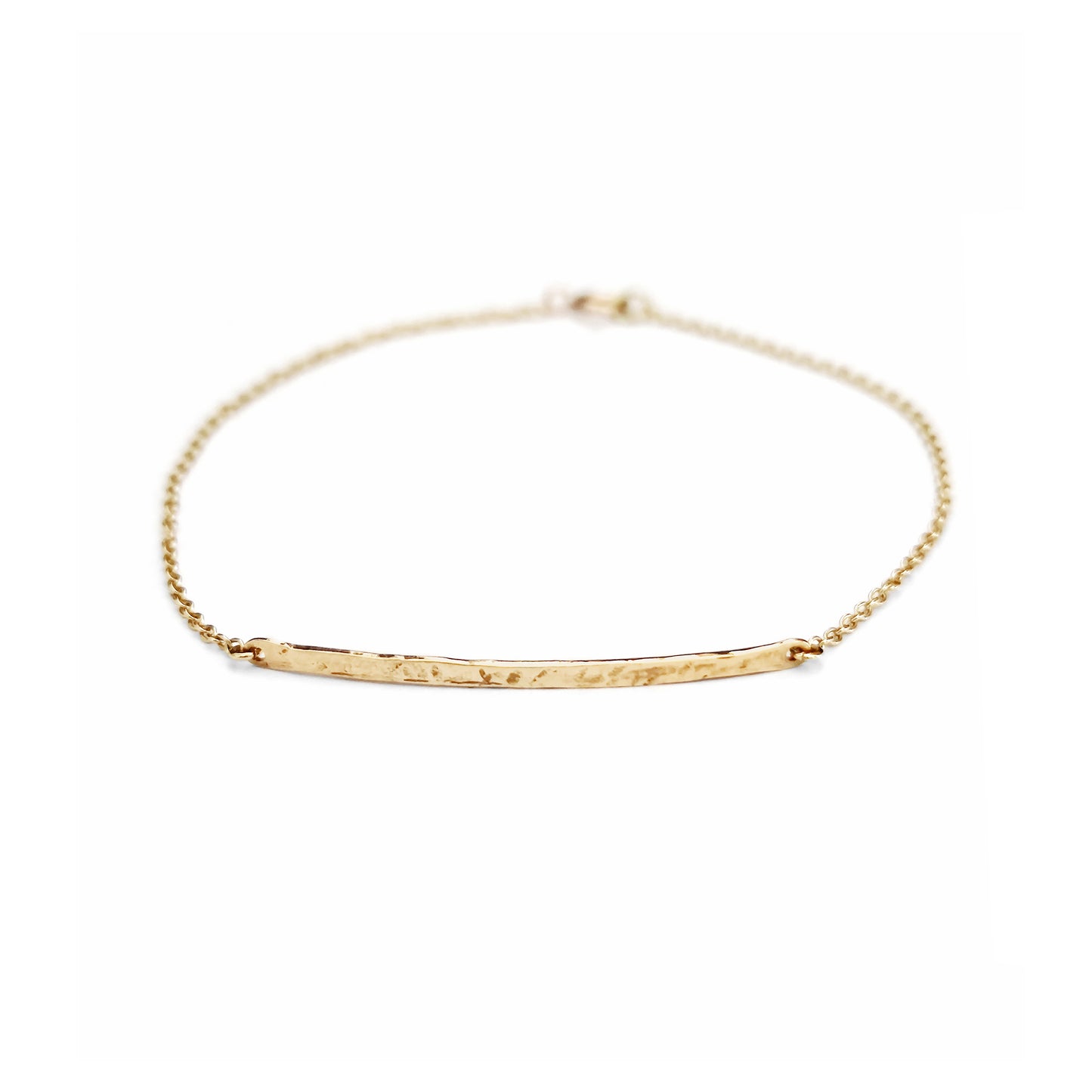 solid yellow gold thin hammered bar bracelet
