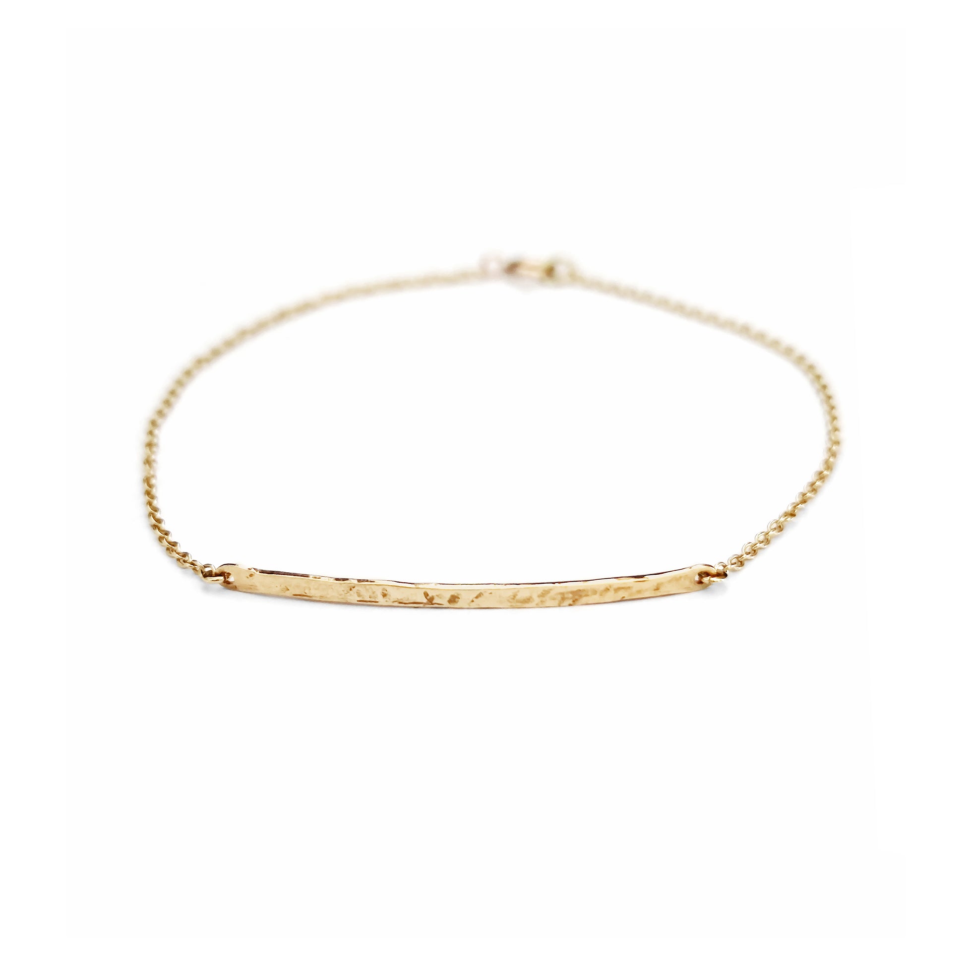 solid yellow gold thin hammered bar bracelet