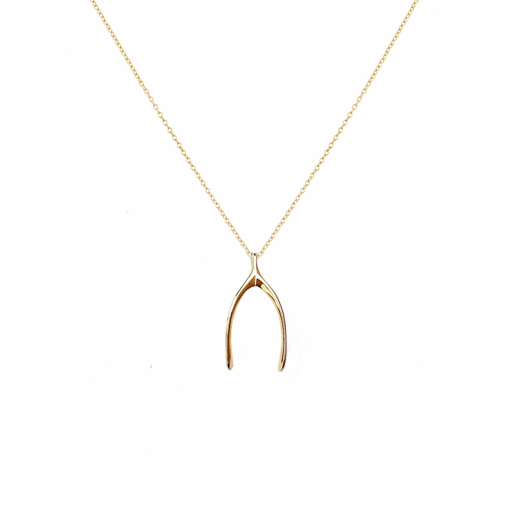solid yellow gold wishbone pendant necklace