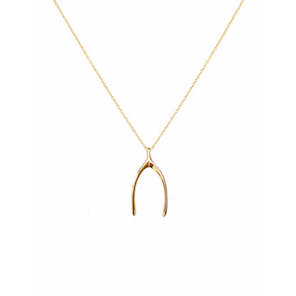 solid yellow gold wishbone pendant necklace