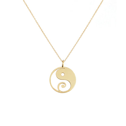 solid yellow gold necklace with a 16mm yin yang pendant