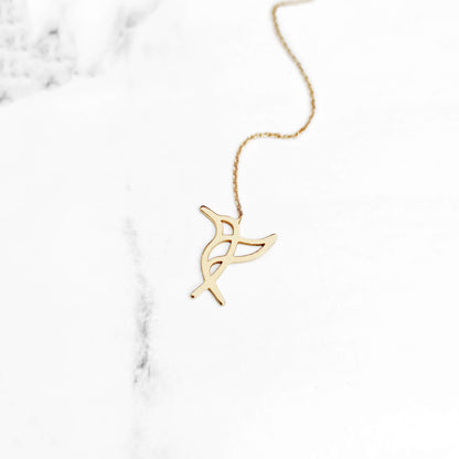 Yellow gold hummingbird threader earring