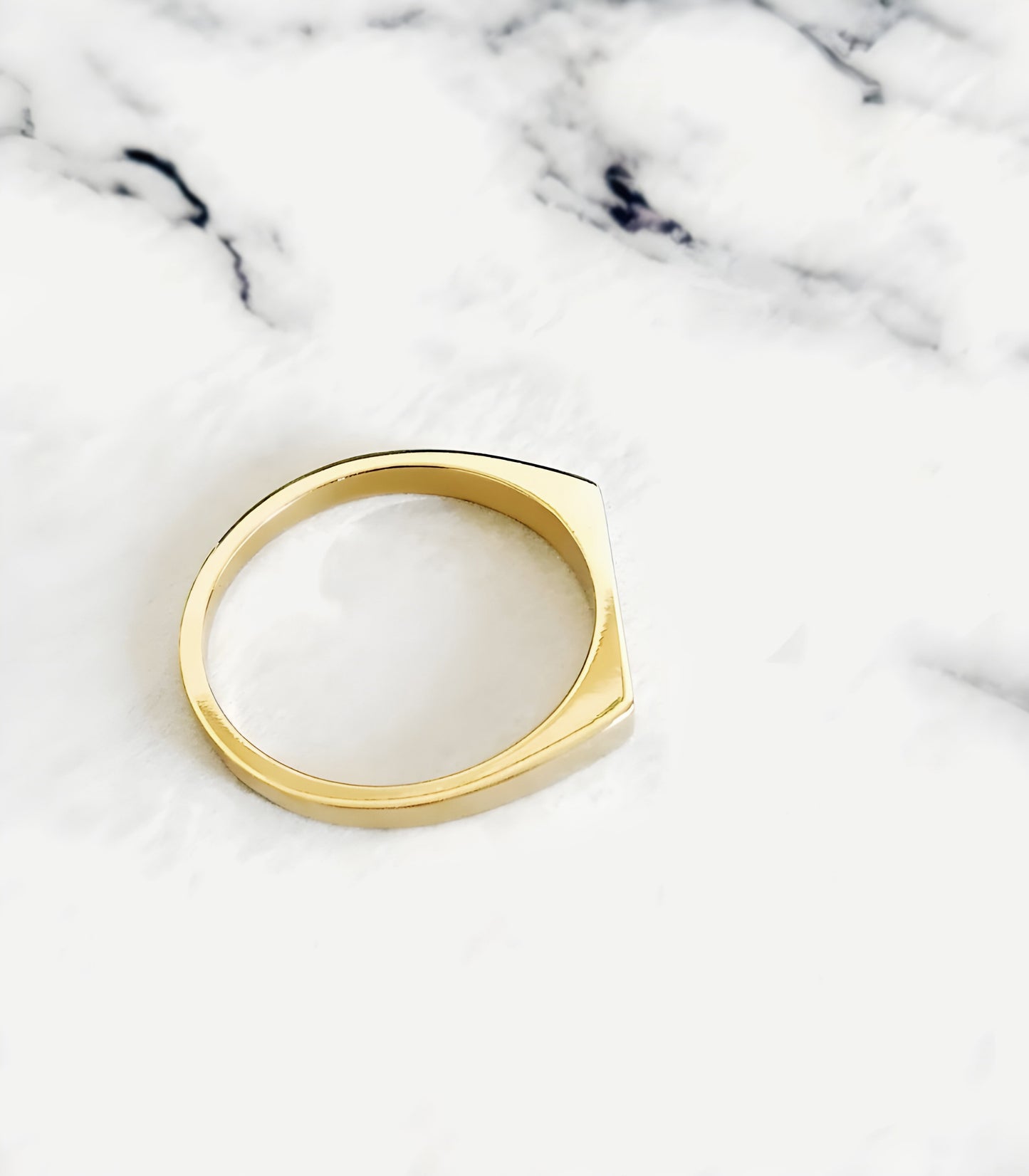 solid yellow gold thin bar signet ring view from of the back