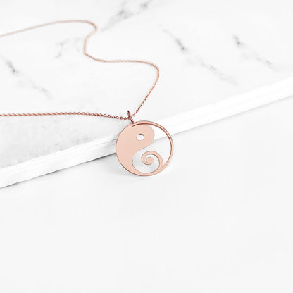 rose gold necklace with a 16mm yin yang pendant